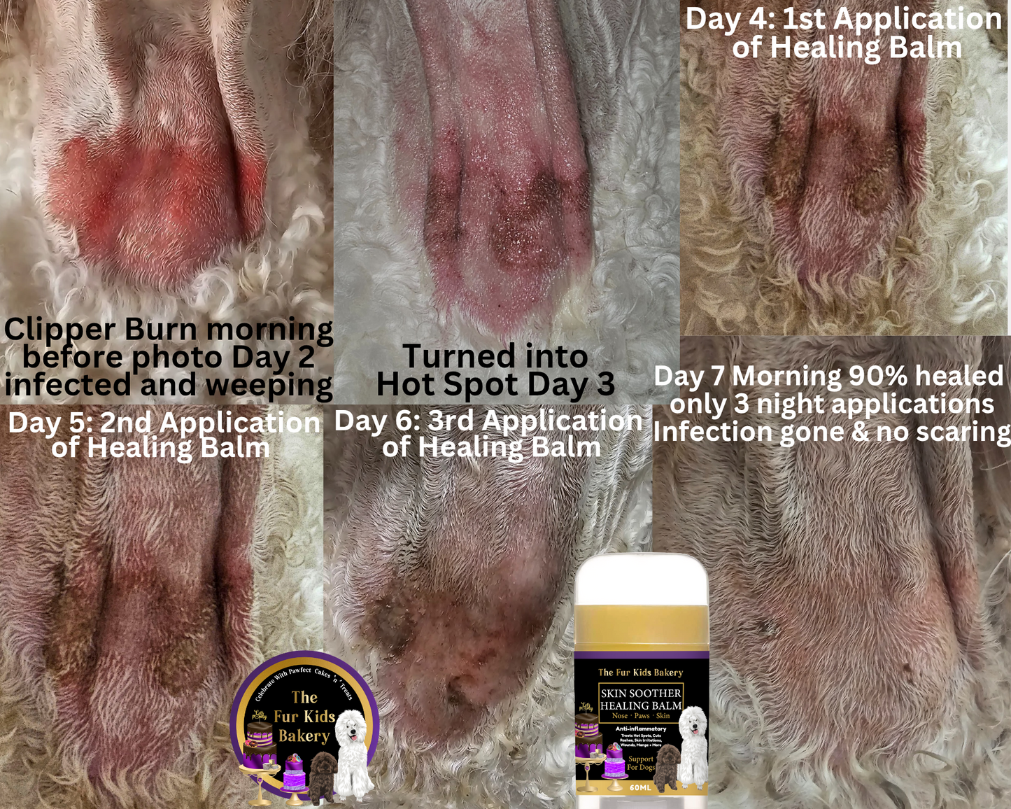Organic healing balm for dogs. Hot Spot cream. Hot Spot balm. Dog wound care. Anti-inflammatory dog balm - The Fur Kids Bakery Logo