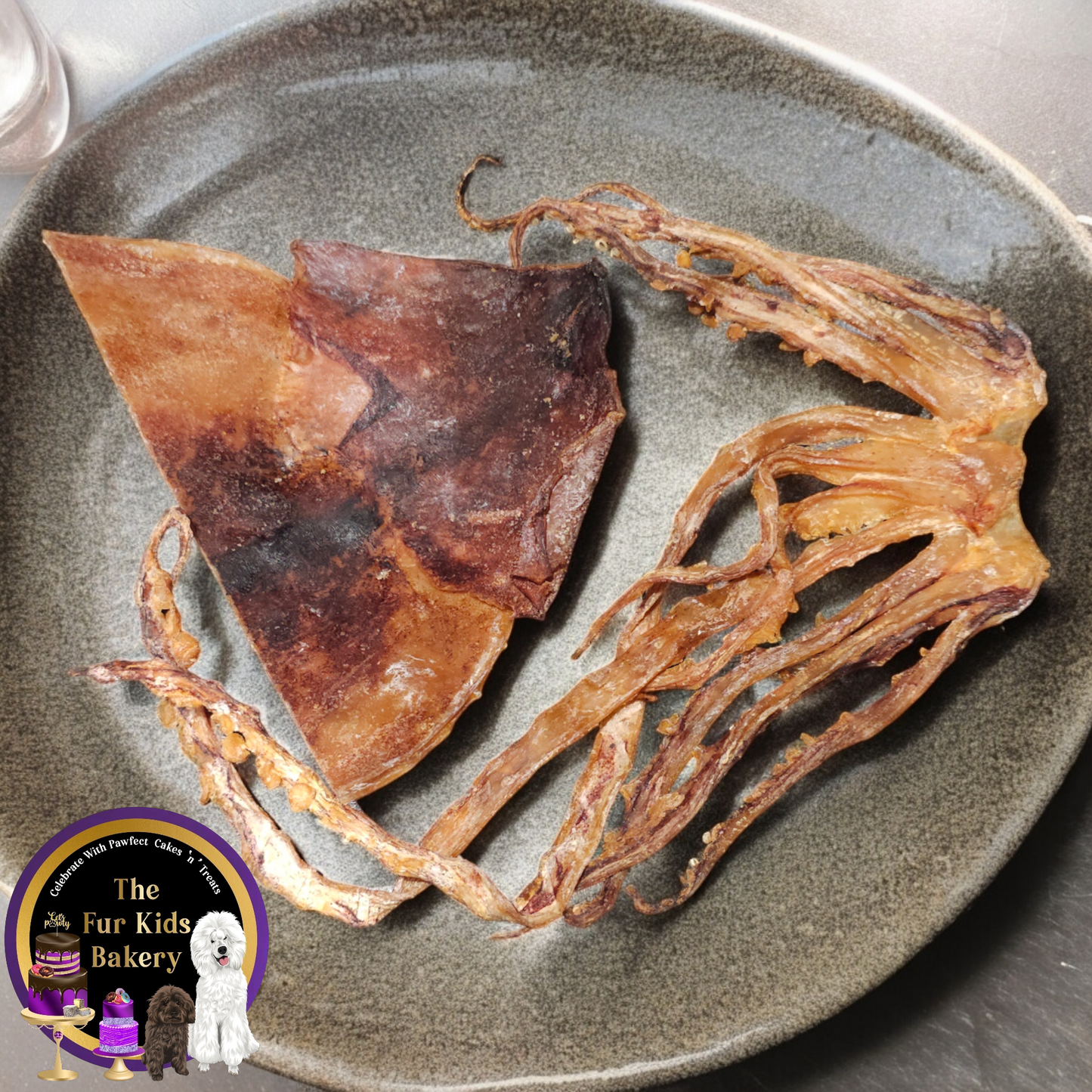 Australian Squid dog treat, slowly air dried in a HACCP, Safe Food & FDA accredited facility, chemical free, high protein, rich in omega-3, supports skin, coat, and joint health.