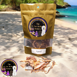 Australian Squid dog treat, slowly air dried in a HACCP, Safe Food & FDA accredited facility, chemical free, high protein, rich in omega-3, supports skin, coat, and joint health.