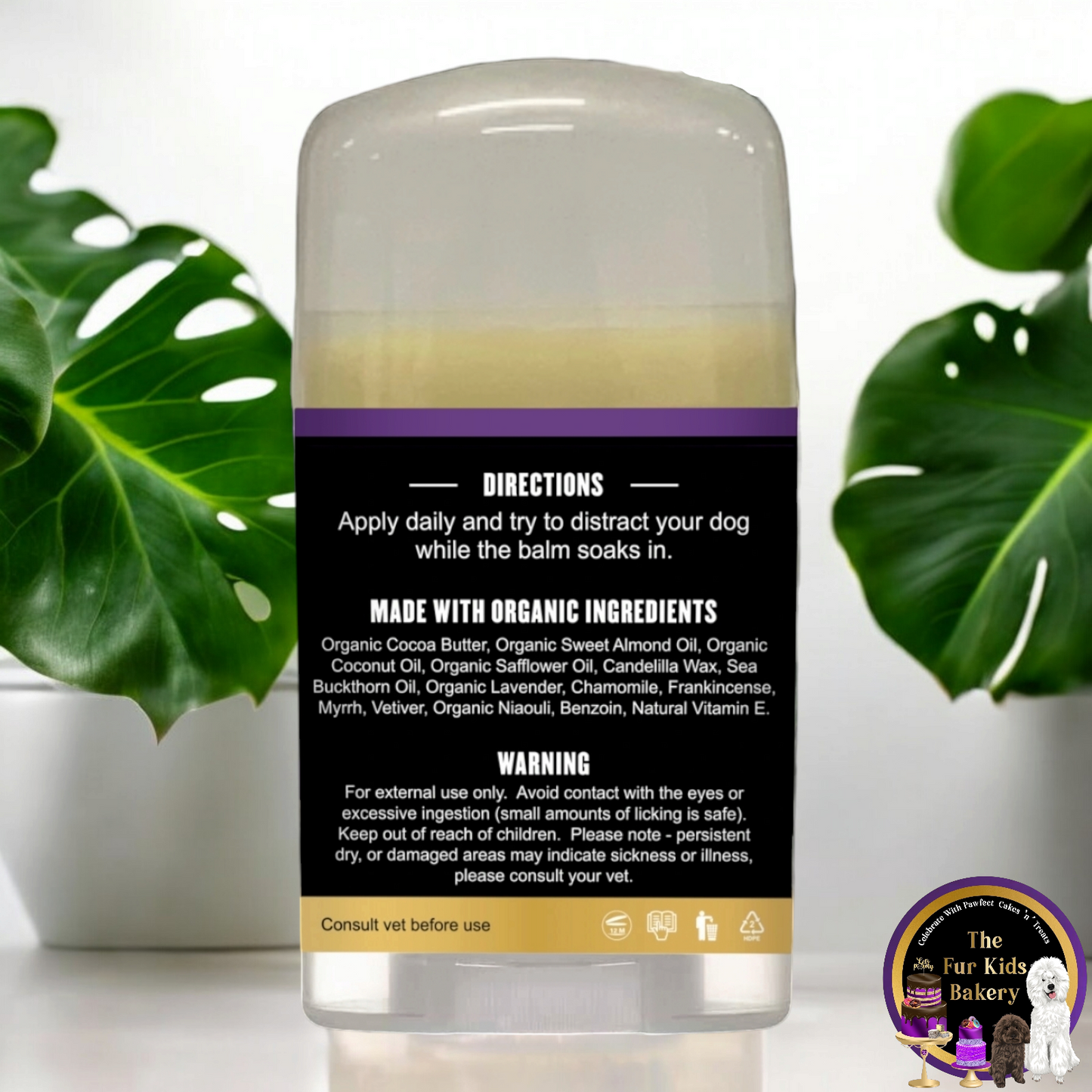 Organic healing balm for dogs. Hot Spot cream. Hot Spot balm. Dog wound care. Anti-inflammatory dog balm - The Fur Kids Bakery Logo