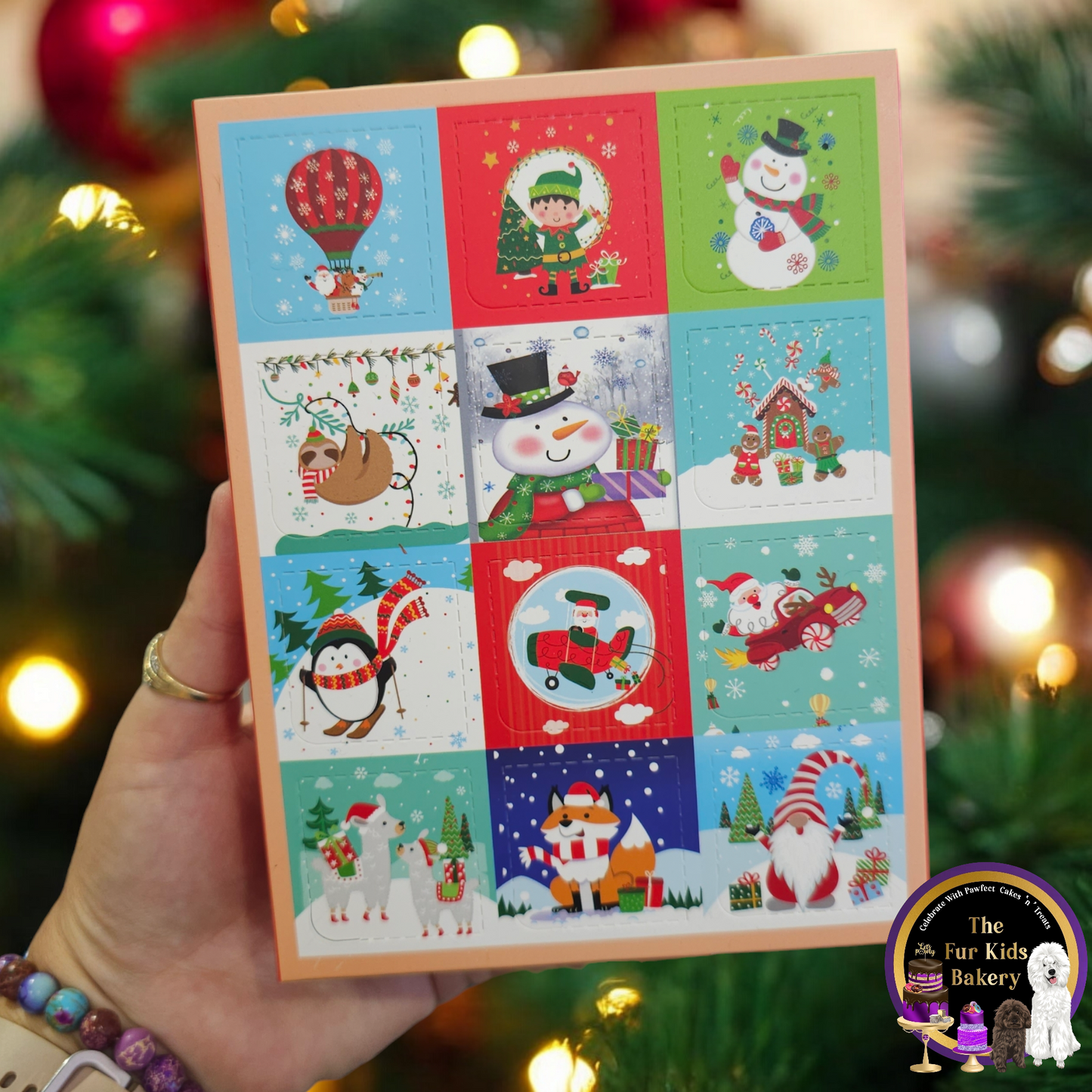 Dog advent calender with natural dog treats. The Fur Kids Bakery Logo.