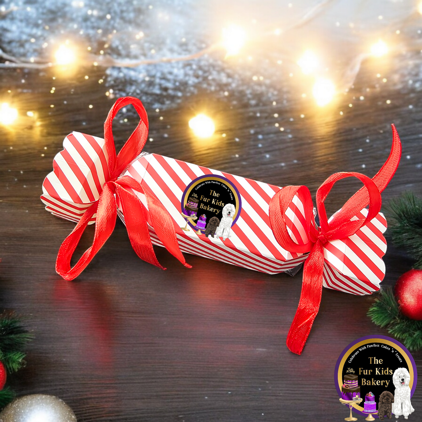 Dog Christmas bon bon cracker full of treats play tug of war Christmas day.