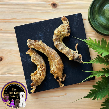 Slow Dried Australian Chicken Necks dog treats, naturally crunchy and high in protein. Chemical free. The Fur Kids Bakery 